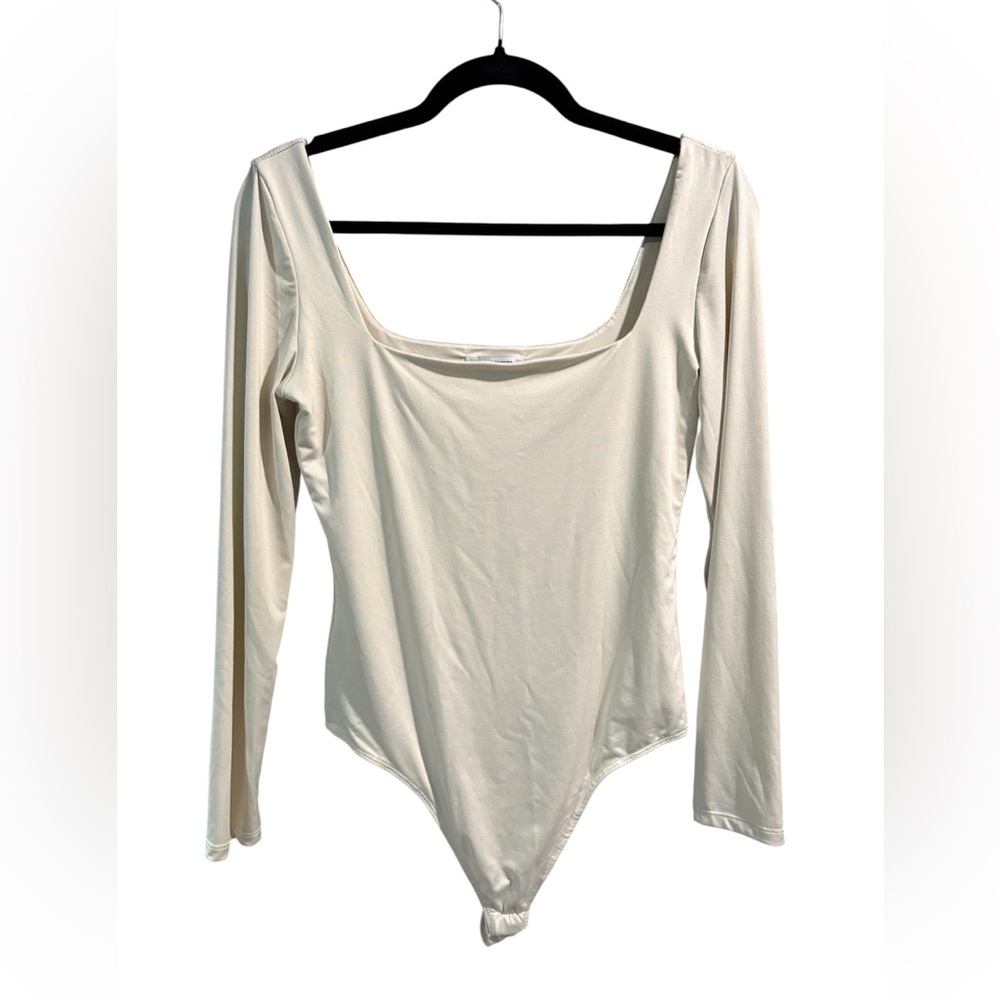 The Workshop Square Neck Long Sleeve Bodysuit Cream Large